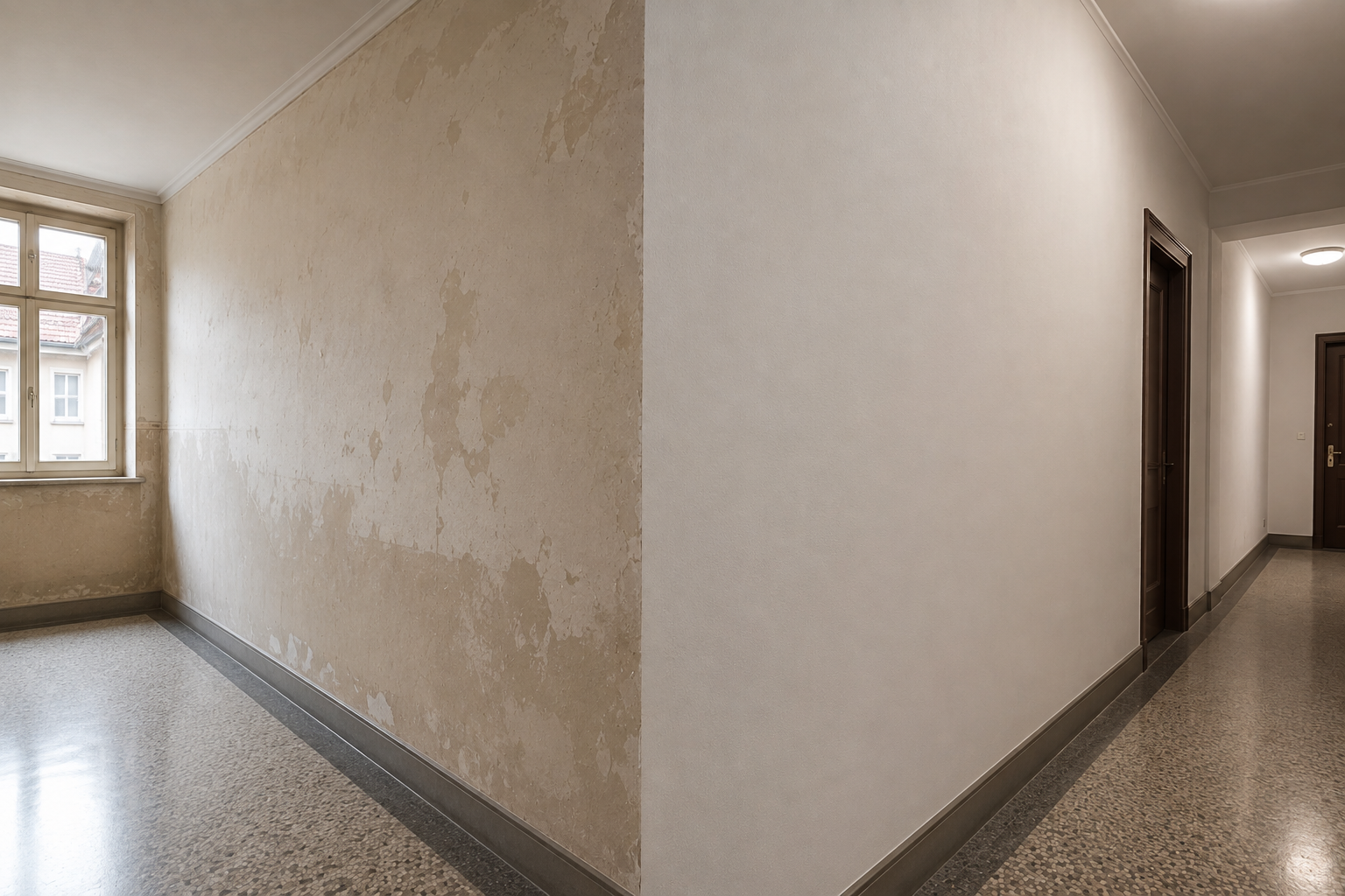 Transformation réaliste d’un mur intérieur vieillissant dans une copropriété à Mulhouse