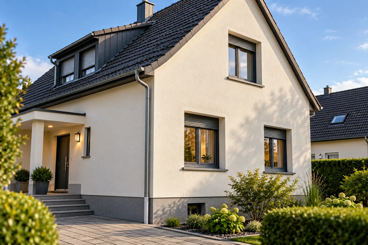 Façade de maison individuelle rénovée avec enduit extérieur à Mulhouse