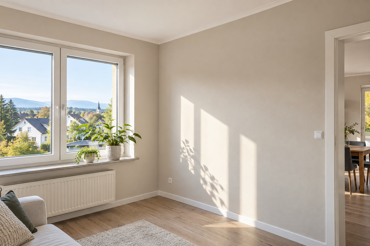 Mur intérieur fraîchement peint à Sausheim avec finition parfaitement uniforme