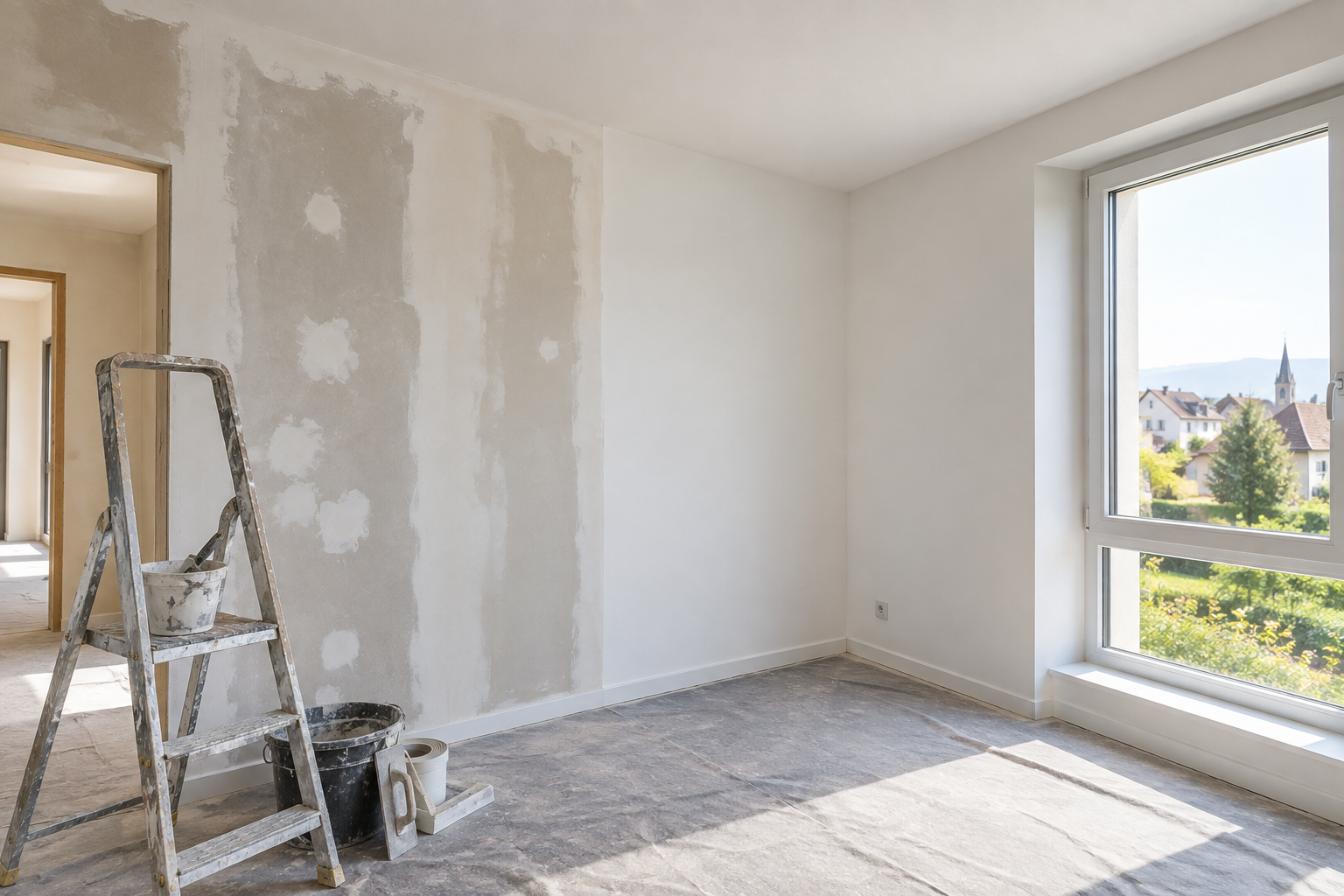 Mur intérieur professionnel préparé avant finition après travaux d’isolation à Rixheim