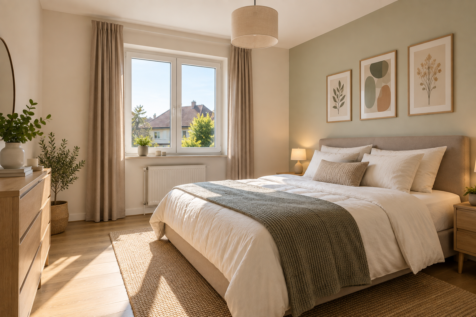 Chambre rénovée et lumineuse après travaux de peinture intérieure à Illzach