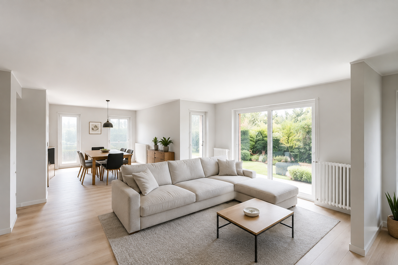 Plafond rénové et lumineux dans une maison contemporaine à Illzach