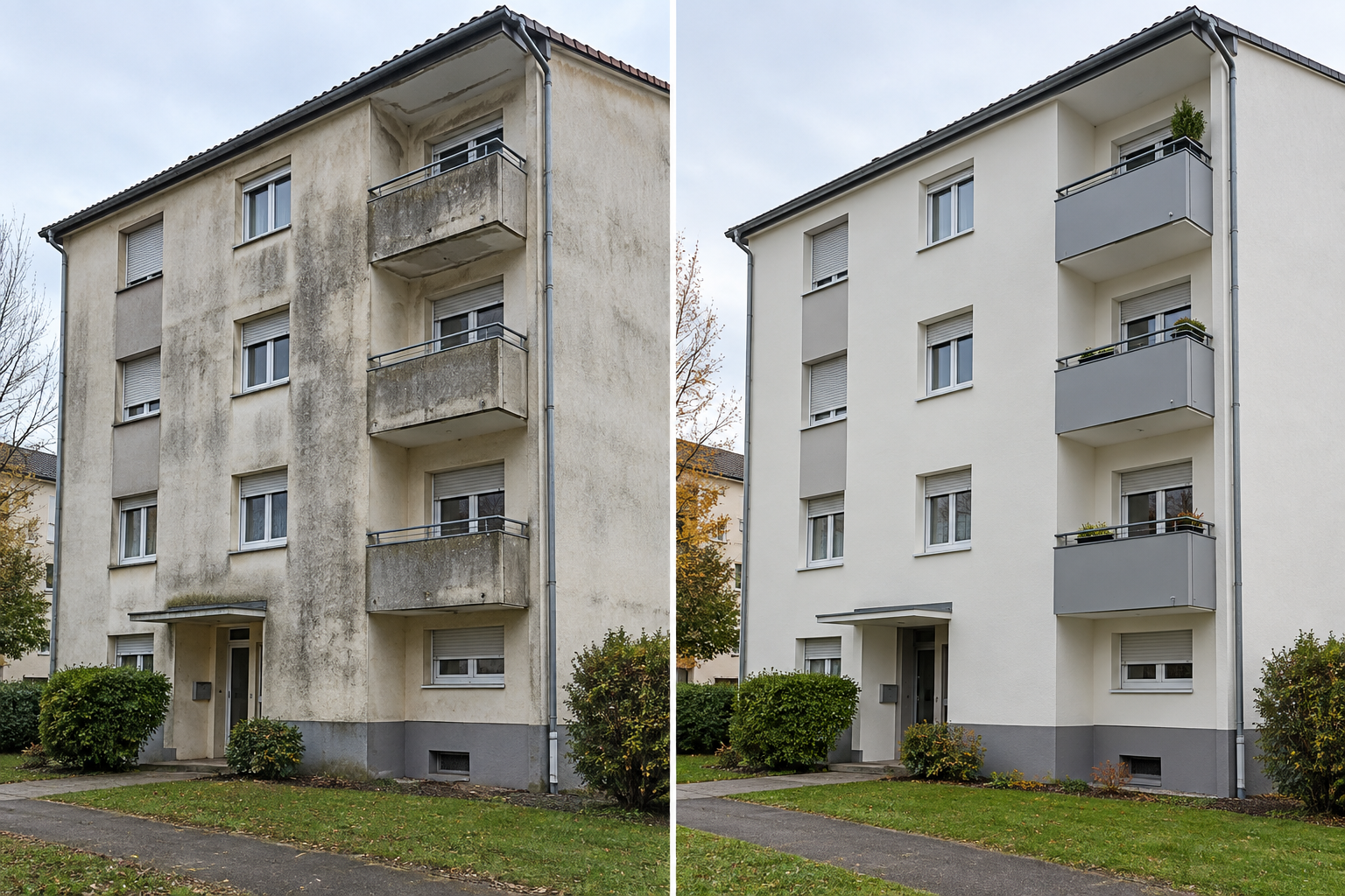 Façade d’appartement à Wittenheim avant et après remise en peinture