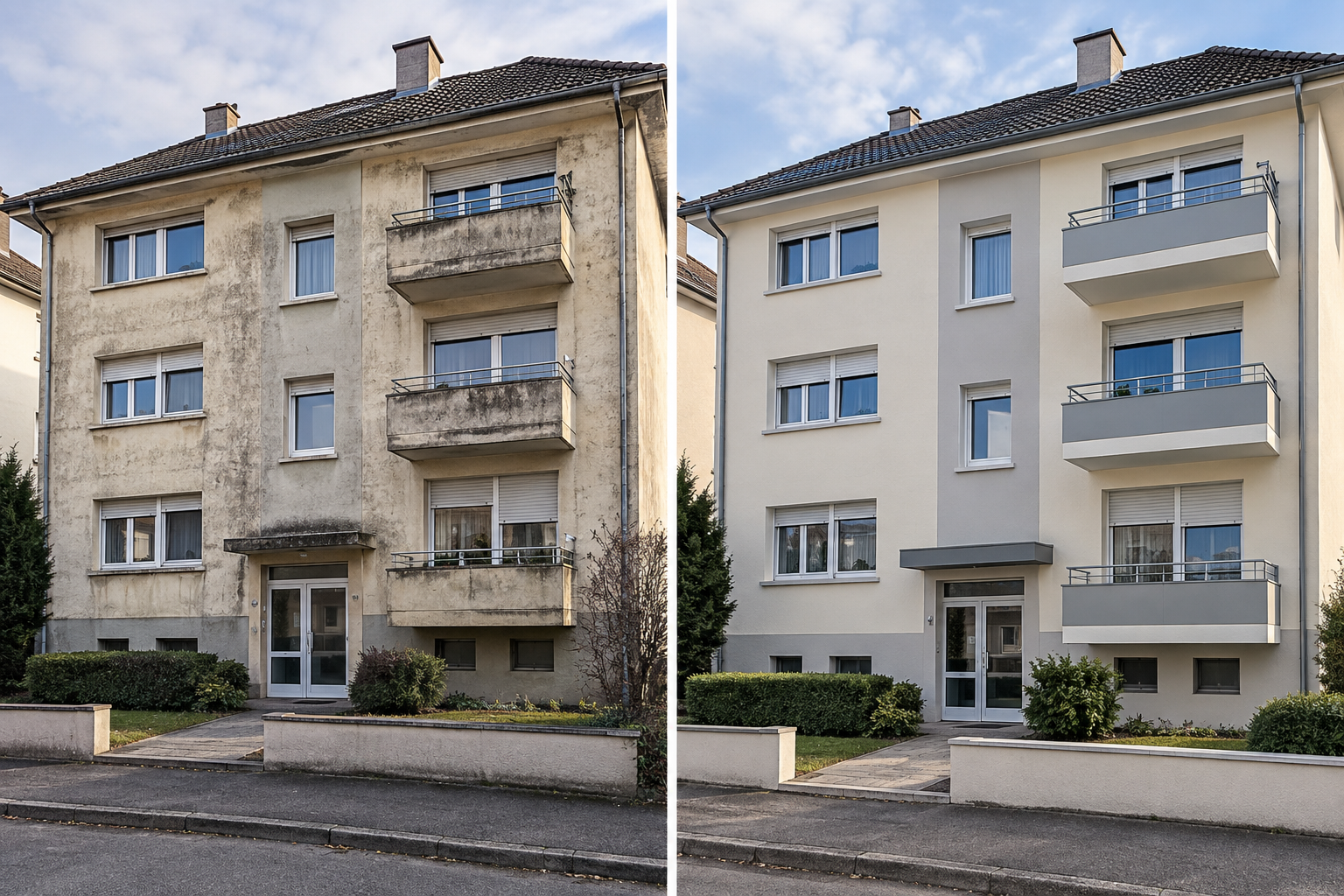 Façade d’appartement rénovée à Illzach avec finitions d’enduit soignées