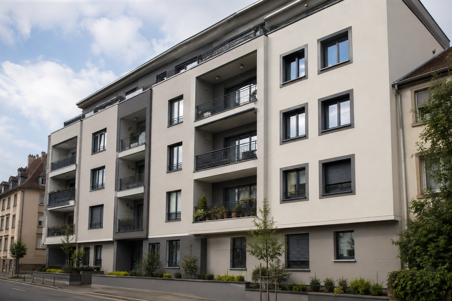 Artisan peintre rénovant la façade d'un bâtiment à Mulhouse