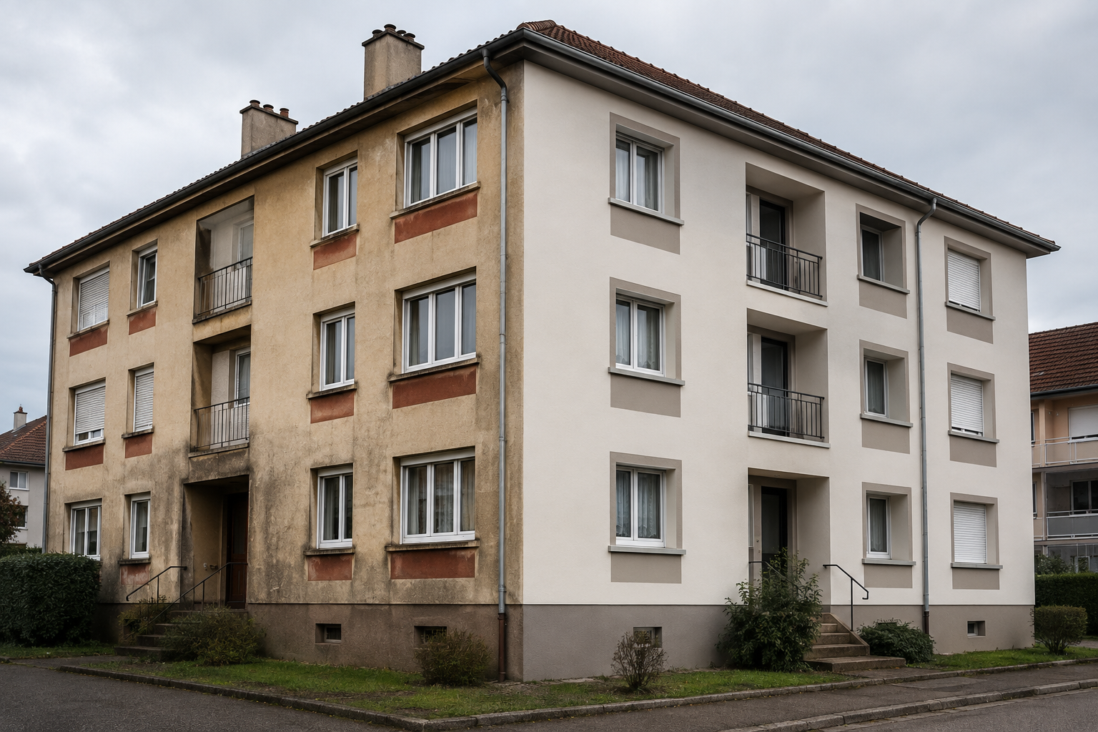 Immeuble résidentiel rénové à Wittenheim avec façade aux teintes modernes